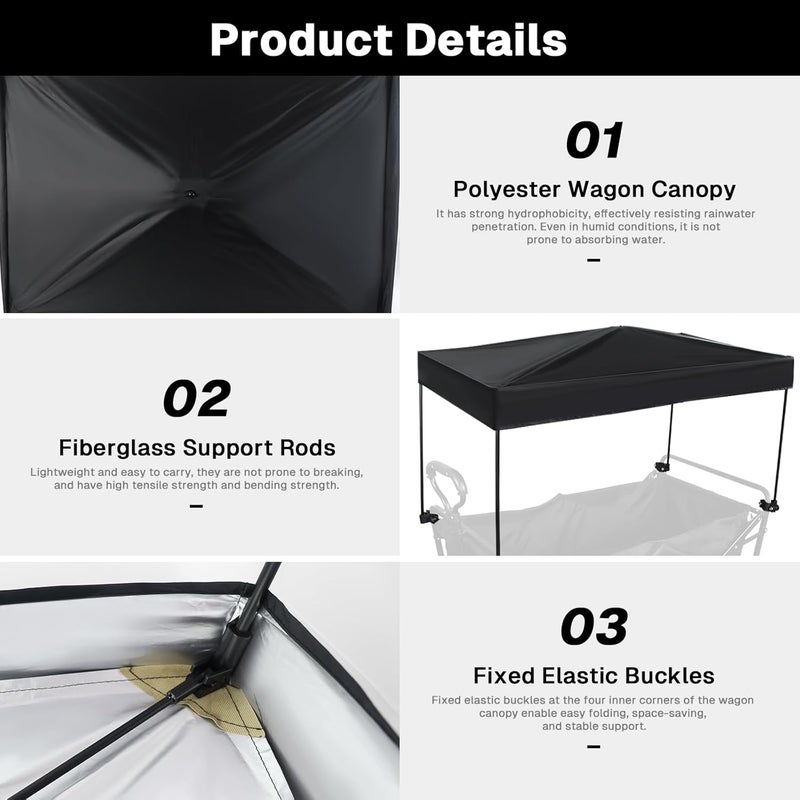 VOONKE Wagon Canopy Cover Garden Push Awning Portable Outdoor Stroller Accessories Awning for Garden Wagon,Shopping,Camping (Suitable for Folded,Gathering Folded Wagon) 17.3 * 27.2 inches - Image 3